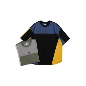 Wholesale Stylish Premium Custom Letter Printing Cut And Sew T Shirts Colour Block Tshirt