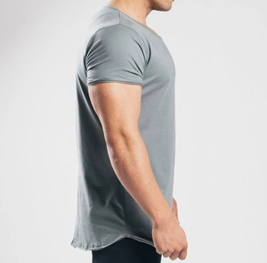 Raw Edge <b>Curved</b> <b>Hem</b> <b>Men</b> Muscle Fit Gym Sport <b>T</b> <b>Shirt</b> Big Wide Neck - Product Image 6