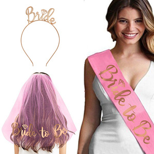 Conjunto de novia para fiesta de <span class=keywords><strong>despedida</strong></span> de <span class=keywords><strong>soltera</strong></span>, banda y Diadema, velo, suministros de decoración para fiesta, color oro rosa - Product Image 5