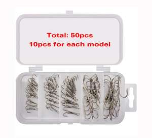 WEIHE <span class=keywords><strong>Set</strong></span> di 50 <span class=keywords><strong>Ami</strong></span> <span class=keywords><strong>da</strong></span> <span class=keywords><strong>Pesca</strong></span> Tripli in Acciaio ad Alto Tenore di Carbonio Nichelato Bianco per Fiume, Oceano e Spiaggia - Product Image 1