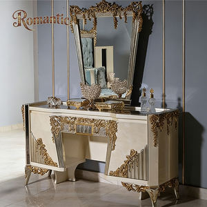 Opulento Juego de Cama <span class=keywords><strong>Barroco</strong></span> Turco con Incrustaciones de <span class=keywords><strong>Espejo</strong></span>, Mesitas de Noche Tapizadas en Beige y <span class=keywords><strong>Dorado</strong></span> Incluidas, Muebles de Dormitorio de Lujo - Product Image 5