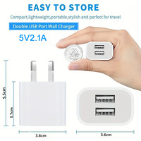 Chargeur mural double USB certifié CE 10,5 W 5 V 2,1 A (prise AU) avec deux ports pour une charge simultanée de tous les appareils mobiles numériques