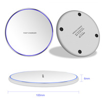 Chargeur sans fil portable ultra-fin 15W rond avec anneau lumineux LED, charge rapide, chargeur sans fil universel pour tous les smartphones
