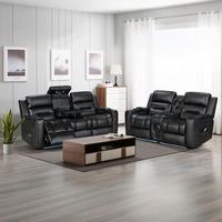 Ensemble de canapés inclinables électriques 3+2+1 en similicuir avec éclairage LED et haut-parleur Bluetooth pour home cinéma – Vente en gros