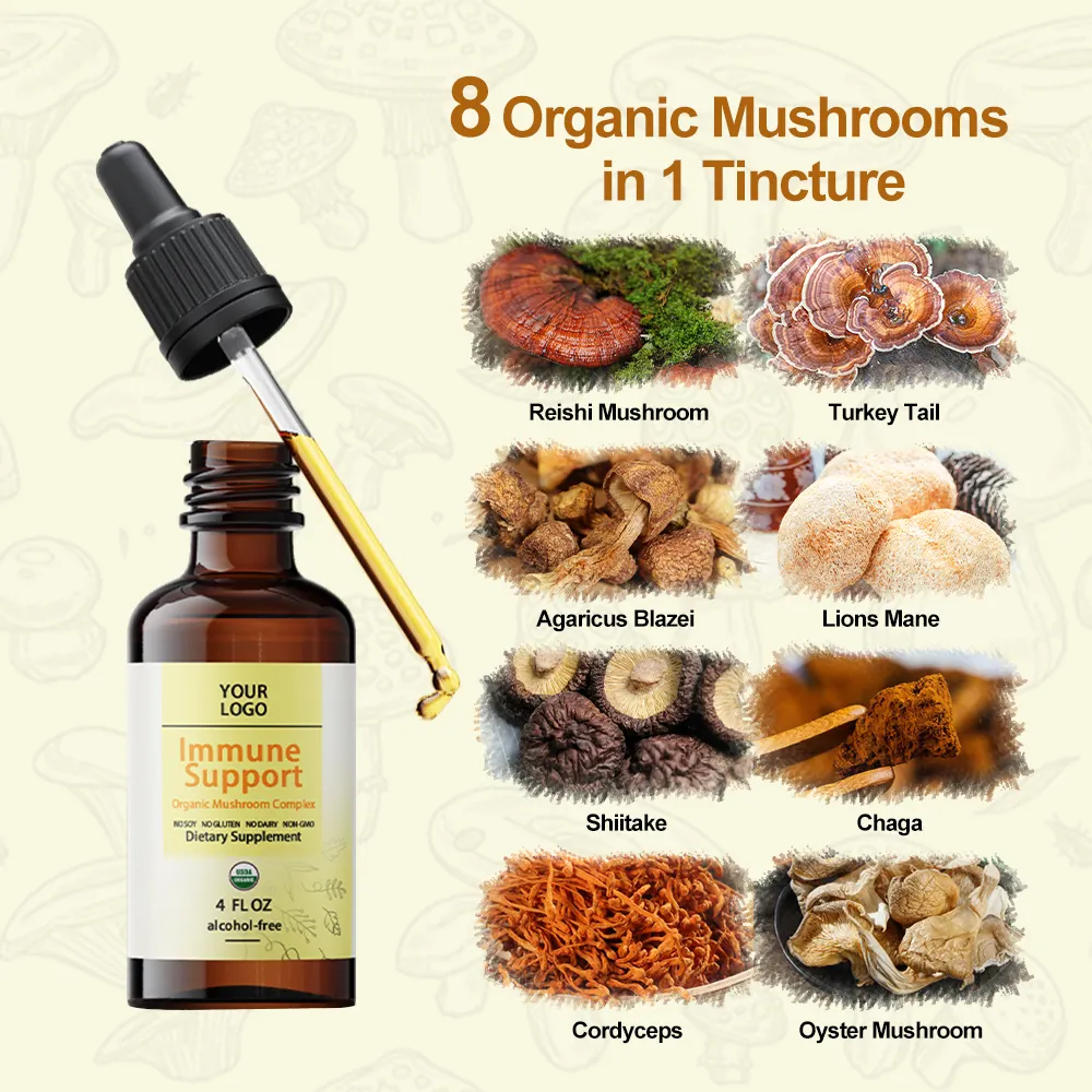 Natural Medicinal Mushroom Complex Liquid Extract Immune Support Energy Supplement Tincture Brain Boost Lions Mane Liquid Drops