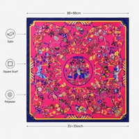 Foulard carré de luxe en satin de polyester 90x90cm (35 pouces) pour femme, hijab intérieur, en stock, sur mesure, multifonctionnel 1001A