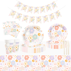 DAMAI Nuevo Juego de Vajilla Desechable con Diseño de Flores Primaverales, Plato de Papel, Servilleta de Papel y Mantel con Diseño Floral para Bodas - Product Image 1