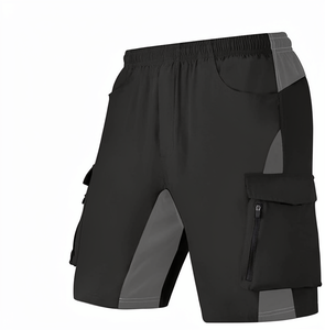Shorts cargo noirs en polyester pour homme, séchage rapide, respirants, anti-transpiration, design color block, taille adulte - Product Image 1