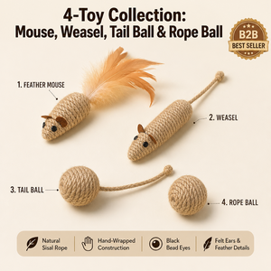 Juguetes <span class=keywords><strong>para</strong></span> <span class=keywords><strong>Gatos</strong></span>: Varita de Sisal con Ratón, Campanas y Bola de Yute Puro – Set Interactivo <span class=keywords><strong>para</strong></span> Gatitos de Interior, Juguete de Caza y Masticación - Product Image 3