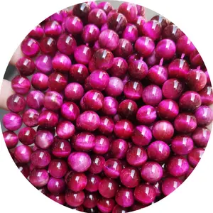 4-14mm pierre naturelle couleur Fuchsia perles oeil de tigre collier de guérison perles lâches perles de cristal pour la fabrication de bijoux