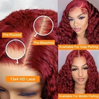 Wig Rambut Asli Vietnam Burgundy HD Lace Front 99J Wine Red Raw Cuticle Aligned Virgin, Wig Rambut Manusia Keriting Ikal untuk Wanita Kulit Hitam