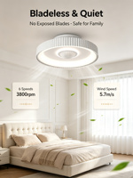 Ventilateur de plafond moderne sans pales Yeyun, ventilateur LED à intensité variable avec purificateur d'air plasma, silencieux pour le salon