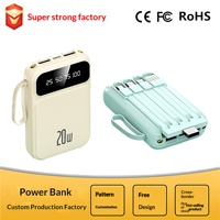 Nouvelle batterie externe mini 20000 mAh grande capacité avec câble intégré, alimentation portable pour mobile, matériau PVC, logo personnalisé