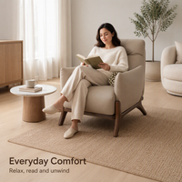 Fauteuil en cuir PU rembourré avec dossier rotatif, base en bois de frêne, chaise de détente pour salon, chambre à coucher, coin lecture