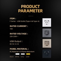 Salida USB alemana Estándar DE LA UE 250V ~ 16A Enchufe eléctrico de pared Enchufe Schuko con puertos Usb Tipo A + A Enchufe de pared simple