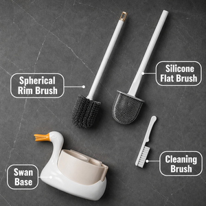 <span class=keywords><strong>Brosse</strong></span> de <span class=keywords><strong>toilette</strong></span> hygiénique en <span class=keywords><strong>silicone</strong></span> 3-en-1 murale, nettoyeur sans angle mort avec base à séchage rapide, en forme de cygne, pour la vente en gros aux hôtels - Product Image 2