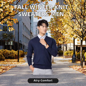 Nouveauté Automne Hiver Pull en Tricot Respirant à Col Rond pour Hommes Couleur Unie Polyester - Product Image 2