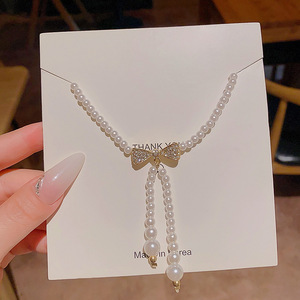 French-Style Vintage Baroque <b>Pearl</b> Beaded Bow Tie Womens Design High-End Electroplated Copper <b>Choker</b> Necklace High-End <b>Pearl</b> Exq - Product Image 4