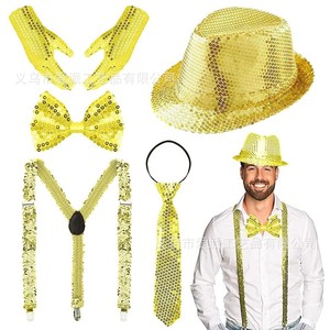 Kit de Sombrero con Lentejuelas para Actuaciones en Escenario para Hombre, Tirantes Amarillos, Corbata, Pajarita, Guantes, Accesorio de Moda para Adultos - Product Image 1