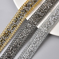 Fantaisie Cristal Strass Double Point Strass Avec Chaîne En Métal Bande Noir Diamant Garniture Décoratif
