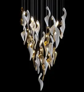 Bespoke Design Lighting Luxurious Gold Decoration Custom Commercial Staircase Hotel Lobby Led Modern Chandelier Lamp