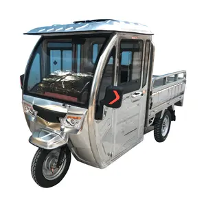 Triciclo de coche eléctrico para una persona de nuevo estilo, triciclo de carga de 1000W de cuerpo abierto con cabina, peso en vacío de 500kg a la venta