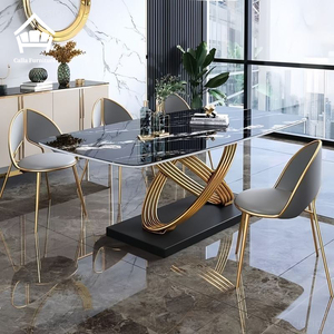 Set <span class=keywords><strong>Tavolo</strong></span> da Pranzo <span class=keywords><strong>Rettangolare</strong></span> in Pietra Sinterizzata Effetto Marmo Stile Italiano di Lusso Leggero con 6 Sedie, Moderno Minimalista <span class=keywords><strong>per</strong></span> Appartamento e Villa - Product Image 4