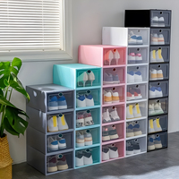 Boîtes de rangement pour chaussures carrées en plastique transparent, anti-poussière, empilables, extensibles, pliables, détachables, brillantes, emballage en carton moderne
