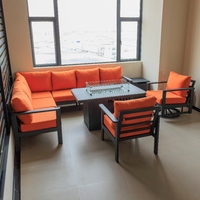 Canapé de jardin en aluminium piscine, ensemble de meubles de patio avec table de feu