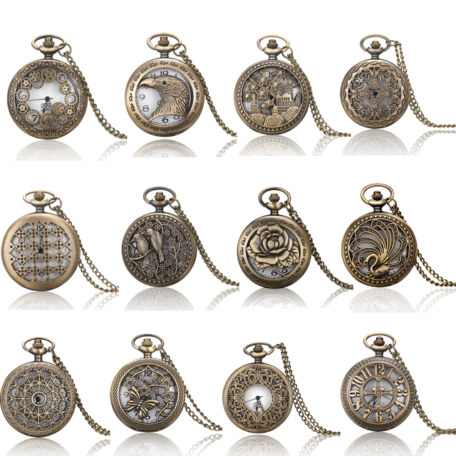 Classic Retro Digital Quartz Necklace Watch with Hollow Flower Pocket Creative Flip Student Decorative Sweater Chain Gift