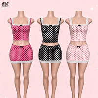 Y2K Kleding Dames Op Maat Logo Polka Dot Print 3-delig Set Bolero Halter Top en Broek met Strik Vouw Flare Capri Sets