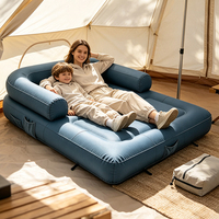 Canapé-lit gonflable 2-en-1 avec housse en tissu lavable, pliable, double, gonflable, 2 places, portable, pour le camping, l'extérieur et la maison