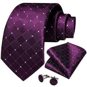 Cravatta da uomo casual con pois <span class=keywords><strong>viola</strong></span>, fazzoletto da taschino e gemelli, accessori per affari e matrimoni, regalo, in seta jacquard - Product Image 2