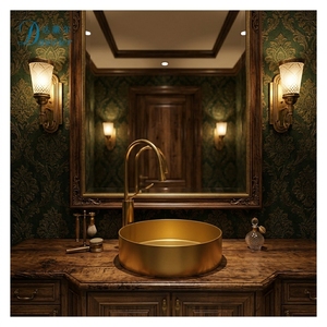 Lavabo de Sobremesa Moderno de Acero Inoxidable SS304 con Acabado Cepillado y Recubrimiento PVD Dorado, con Escurridor, para Proyectos Comerciales, Hoteles y Villas de Lujo - Product Image 1