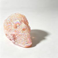 Collection de sculptures de crânes sculptés en quartz rose Aura, décoration artistique, ornement rond en pierre bleue, décoration Feng Shui pour la maison