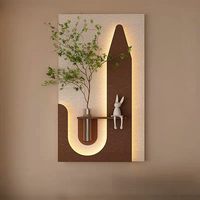 Lukisan Dinding Relief 3D Custom Grosir dengan Lampu, Dekorasi Teras, Tanaman Hias, Lukisan Batu Pasir, Dekorasi Rumah