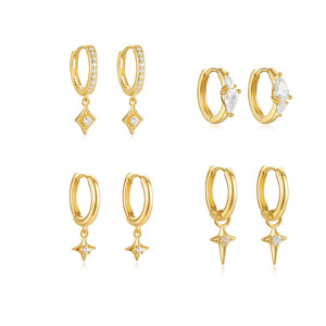 ต่างหูห่วงประดับเพชรรูปดาว เงินแท้ S925 สำหรับผู้หญิง รุ่น Gold Fashion - Product Image 1