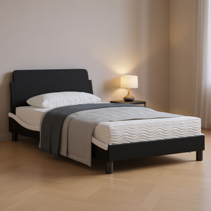 Moderno Letto in Metallo con Rivestimento in Pelle PU Nera, Struttura Rettangolare Stabile, Arredamento Camera da Letto, Misura Full Size - Product Image 2