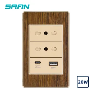 Usb Charger Wall Outlet Wall Gold Wood Acrylic Panel Socket Usb Outlet With Multiple Ports