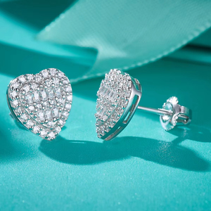 ダイヤモンドイヤリングロジウムS925スターリングファインシルバーVVSモアッサナイトロマンティックハート女性スタッドイヤリング - Product Image 3