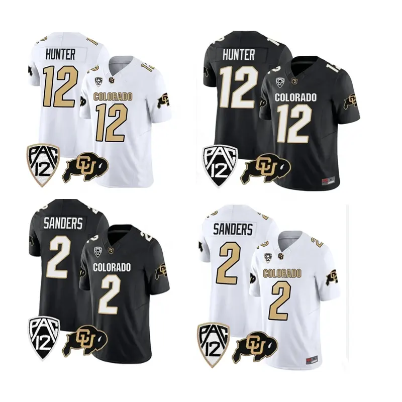 Shedeur Sanders dan Travis Hunter Colorado Buffaloes Semua jahitan Jersey sepak bola perguruan tinggi hitam