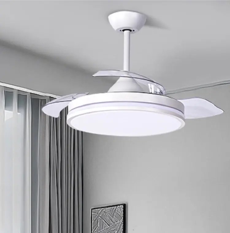 Modern Decorative Remote Control Retractable ABS Blades Invisible Led Ceiling Fan With Light