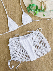 Peeqi Summer 2025 Sexy Bikini and Throng and Hollow Out Mini <strong>Skirt</strong> 3 Piece Set Swimwear Beachwear Sexy Casual <strong>Swimsuit</strong> for Women - Product Image 6