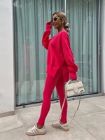 Ensemble deux pièces tissé pour femme, toucher lisse et net, 100 % polyester, tombé fluide, pantalon long sportif et ajusté, ensemble de survêtement