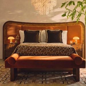 호텔 보석상 현대 가구 다크 브라운 나무 침대 끝 신발 의자 침실 거실 인테리어 벨벳 패브릭 덮개를 씌운 상점 벤치 - Product Image 5