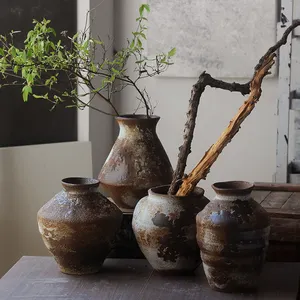 Vas besar dekorasi rumah pertanian, vas bunga dekoratif tembikar, vas besar keramik pedesaan untuk dekorasi rumah
