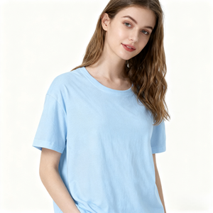 T-shirt da donna casual in cotone a maniche corte, lavorata a maglia, di alta qualità, comoda, estiva, da 200 grammi, azzurra, per <span class=keywords><strong>coppia</strong></span> - Product Image 3