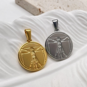 Hiphop Vitruvienne Boussole Pendentif Bijoux Or 18K En Acier Inoxydable Hommes Religieux Saint Christopher <span class=keywords><strong>Rose</strong></span> Fleur Collier Pendentif - Product Image 2