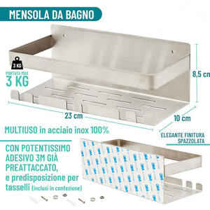 Estante de Almacenamiento para Baño <span class=keywords><strong>sin</strong></span> Taladrar y Posibilidad de Fijación con <span class=keywords><strong>Tornillos</strong></span> Estante de Ducha de Acero Inoxidable Plata 23*8,5*10CM - Product Image 2