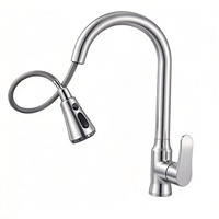 Robinet de cuisine avec bec flexible et bec col de cygne à arc élevé, mitigeur monocommande chaud/froid pour hôtels